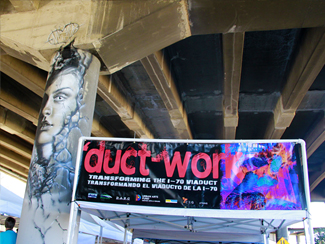 Photo of mural artwork painted under the I-70 viaduct during the 'duct-work Event (September 30, 2016).