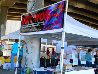 Photo of mural artwork painted under the I-70 viaduct during the 'duct-work Event (September 30, 2016).
