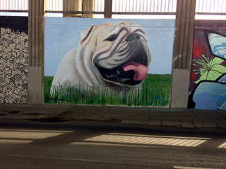 Photo of final mural artwork painted under the I-70 viaduct during the 'duct-work Event (October 6, 2016).