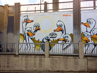 Photo of final mural artwork painted under the I-70 viaduct during the 'duct-work Event (October 6, 2016).