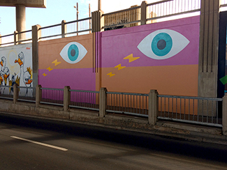 Photo of final mural artwork painted under the I-70 viaduct during the 'duct-work Event (October 6, 2016).