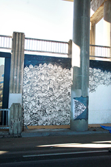 Photo of mural artwork painted under the I-70 viaduct during the 'duct-work Event (September 30, 2016).