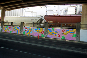 Photo of mural artwork painted under the I-70 viaduct during the 'duct-work Event (September 30, 2016).