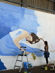 Photo of mural artwork painted under the I-70 viaduct during the 'duct-work Event (September 30, 2016).