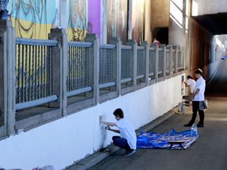 Photo of mural artwork painted under the I-70 viaduct during the 'duct-work Event (September 30, 2016).