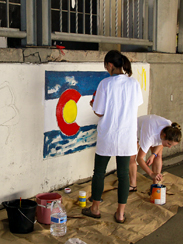 Photo of mural artwork painted under the I-70 viaduct during the 'duct-work Event (September 30, 2016).