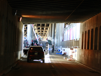 Photo of mural artwork painted under the I-70 viaduct during the 'duct-work Event (September 30, 2016).