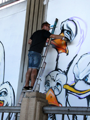 Photo of mural artwork painted under the I-70 viaduct during the 'duct-work Event (September 30, 2016).